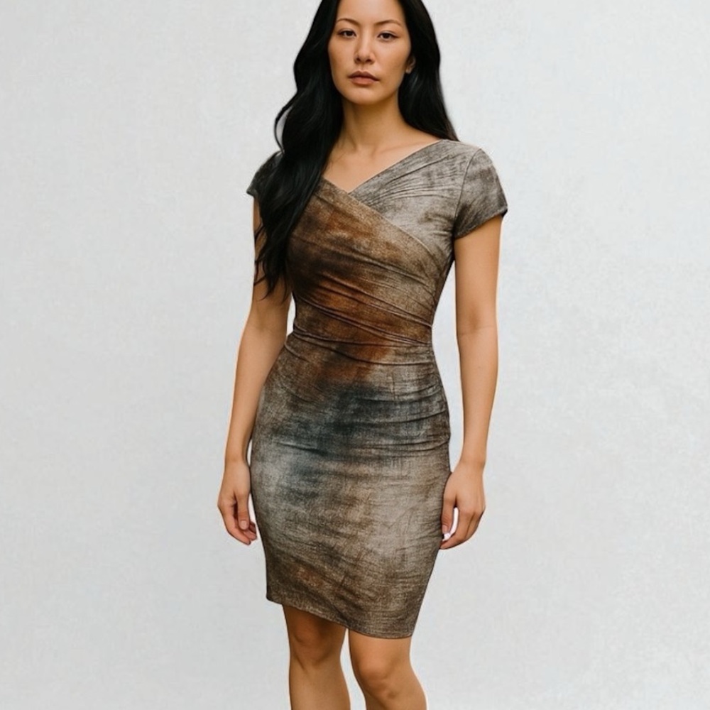 HELMUT LANG x INTERMIX Gray Marble Asymmetrical Jersey Bodycon Dress SMALL Party